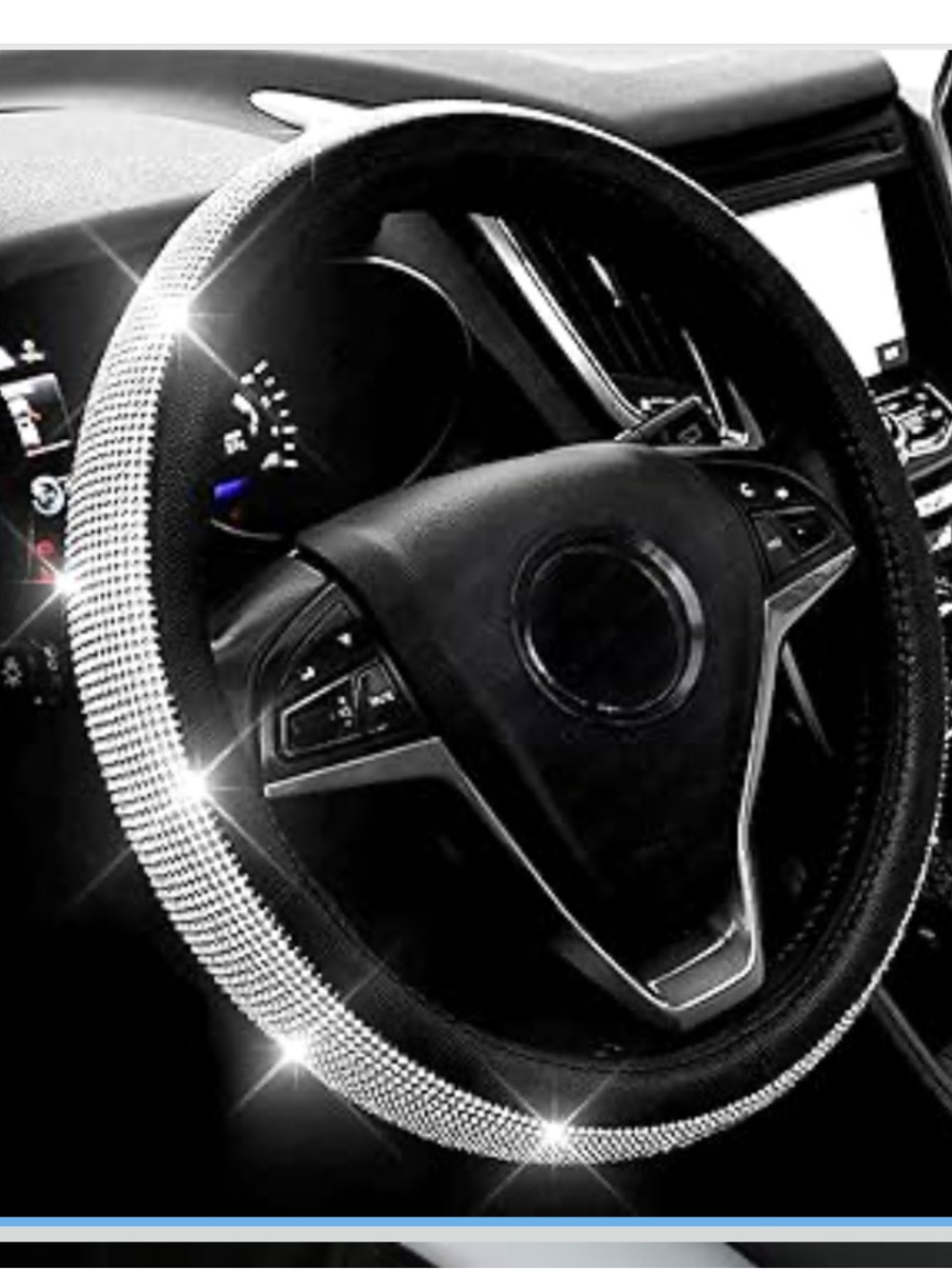 Crystal Rhinestone Faux Leather Steering Wheel Cover 15”